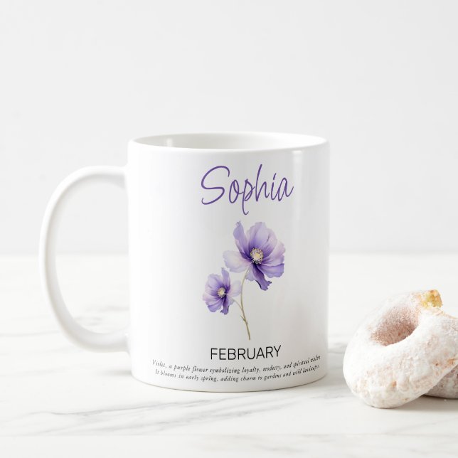 Mug Fleur de naissance personnalisée de février  (Avec donut)