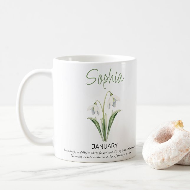 Mug Fleur de naissance personnalisée de janvier  (Avec donut)