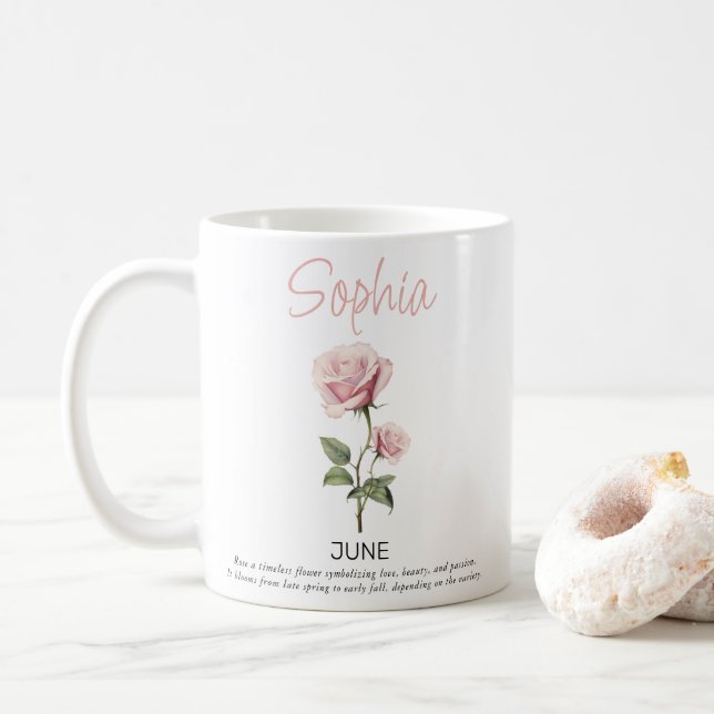 Mug Fleur de naissance personnalisée de juin  (Avec donut)