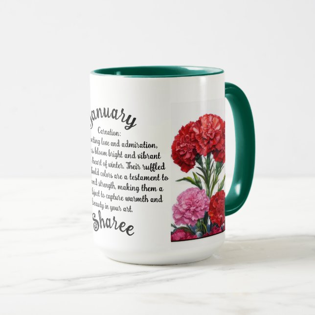 Mug Fleur de naissance personnalisée en janvier (Devant droit)