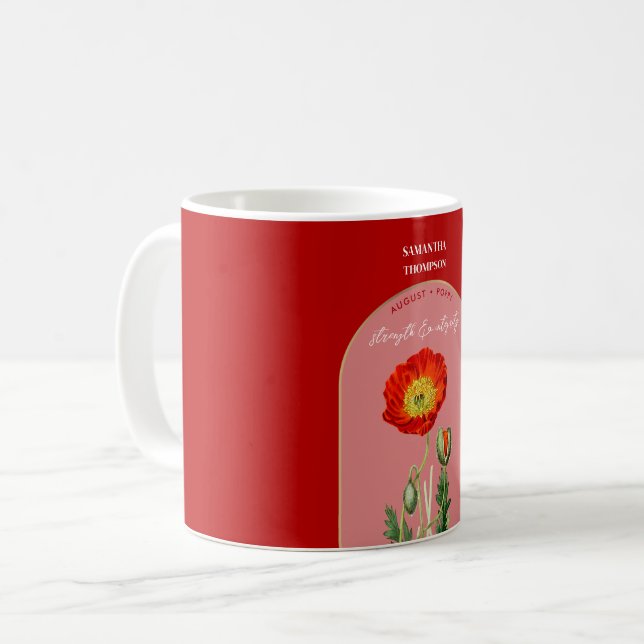Mug Fleur de naissance personnalisée Mois août Poppy (Devant gauche)