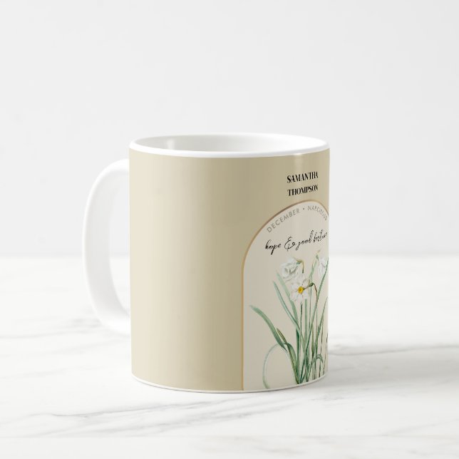 Mug Fleur de naissance personnalisée Mois Décembre Nar (Devant gauche)