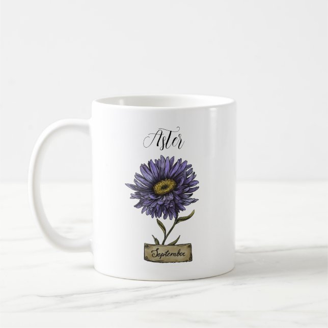Mug Fleur de naissance SEPTEMBRE Anniversaire Violet A (Gauche)