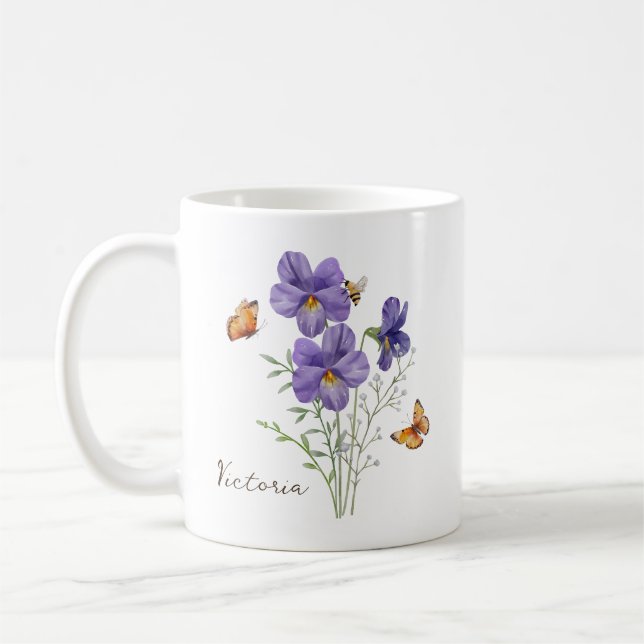Mug Fleur de naissance violette (Gauche)