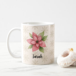 Mug Fleur de Noël Poinsettia Motif Flocon de Neige