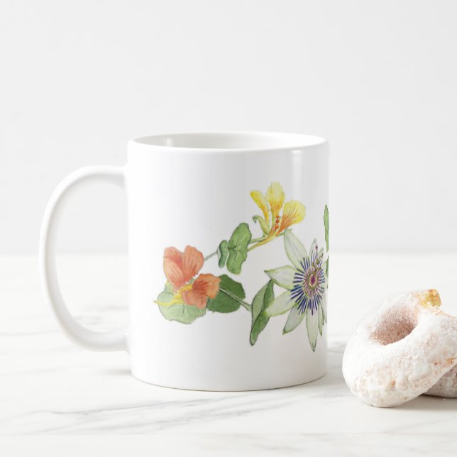 Mug Fleur de passion, Nasturtiums et Glories du matin (Avec donut)