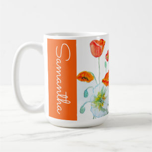 Mug Fleur de pavot orange rouge aquarelle Femme Pavots
