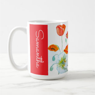 Mug Fleur de pavot orange rouge nom de femme aquarelle