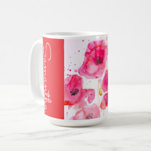 Mug Fleur de pavot rouge aquarelle nom de femme
