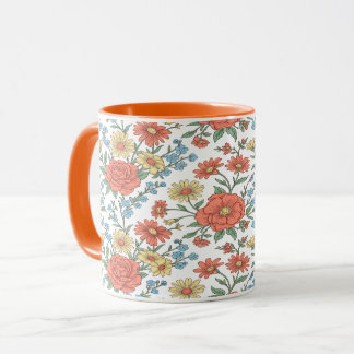 Mug Fleur de Prairie Rétro Vintage Orange Deux Tons