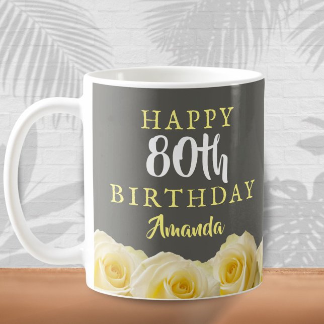 Mug Fleur de rose jaune Floral 80e anniversaire (Créateur téléchargé)