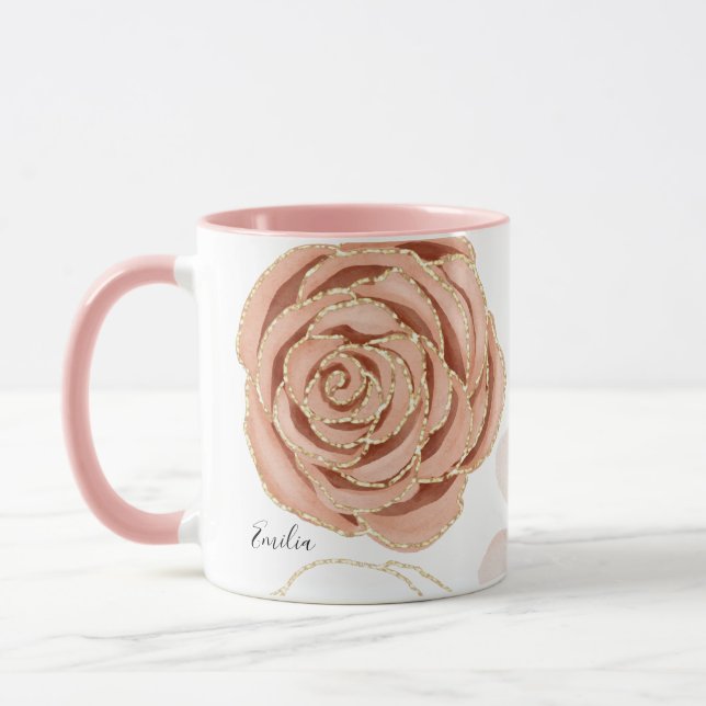 Mug Fleur de rose rose joli nom (Gauche)
