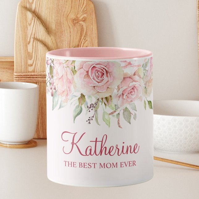 Mug Fleur de rose rose pastel Floral La meilleure mama (In situ)