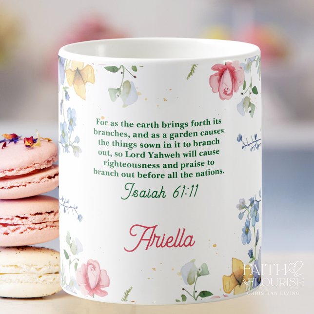 Mug Fleur de Scripture Aquarelle Personnalisée (Créateur téléchargé)