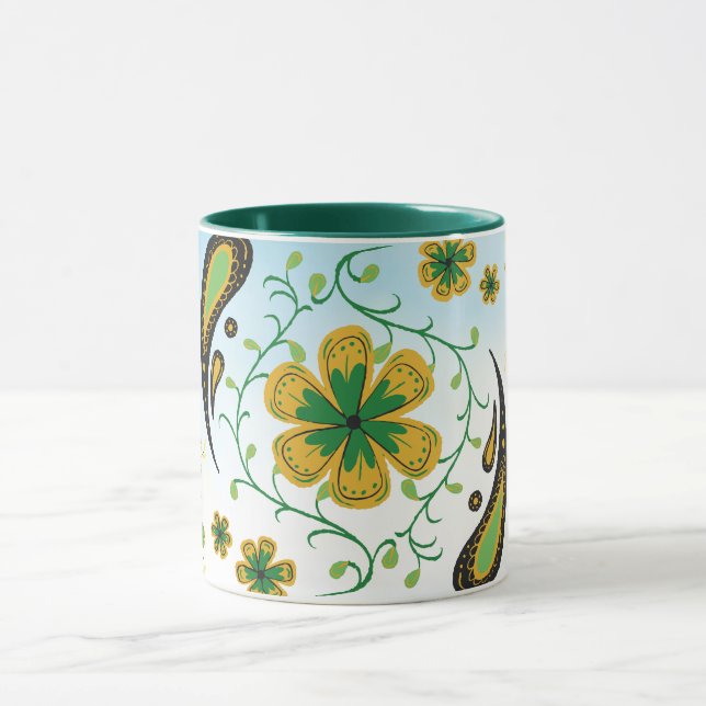 Mug Fleur de Taiji – Art floral vert et jaune (Centre)
