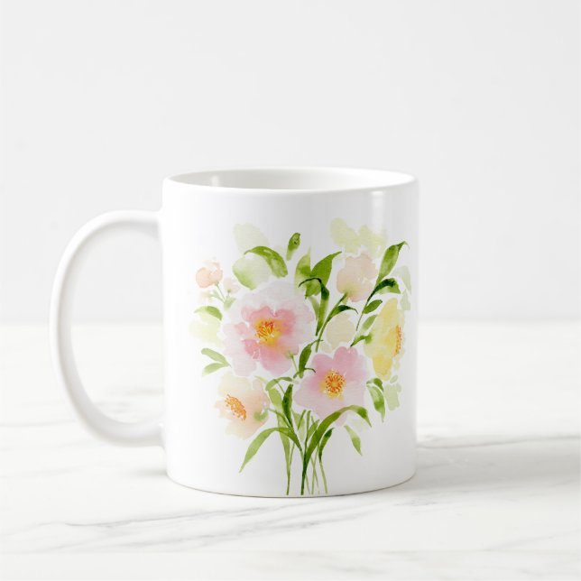 Mug Fleur de tourbe florale de l'aquarelle de printemp (Gauche)