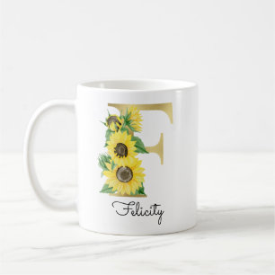 Mug Fleur de tournesol florale initiale or monogrammée