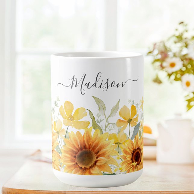 Mug Fleur de Tournesol Jaune Monogramme Floral Botaniq (In situ)