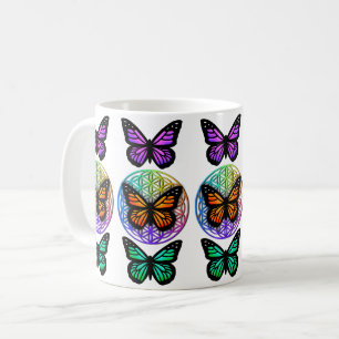 Mug Fleur de vie colorée de papillons élégants