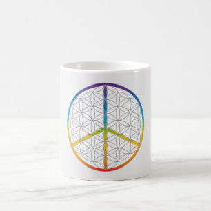 Mug Fleur de vie Design Paix + Symbole d'amour Arc en 