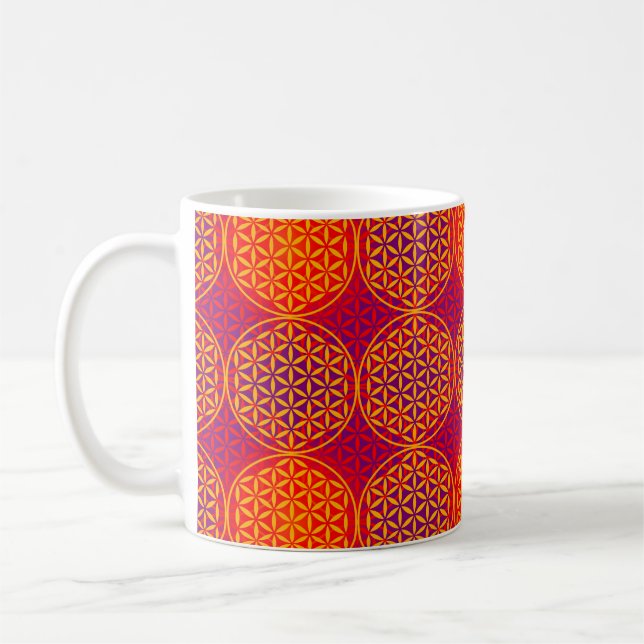 Mug Fleur de vie - motif de timbre - rose orange (Gauche)