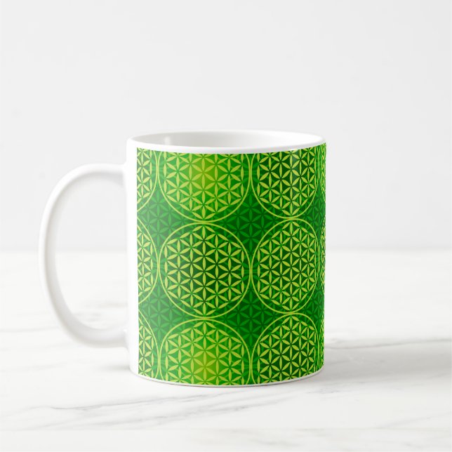 Mug Fleur de vie - motif de timbre - vert (Gauche)