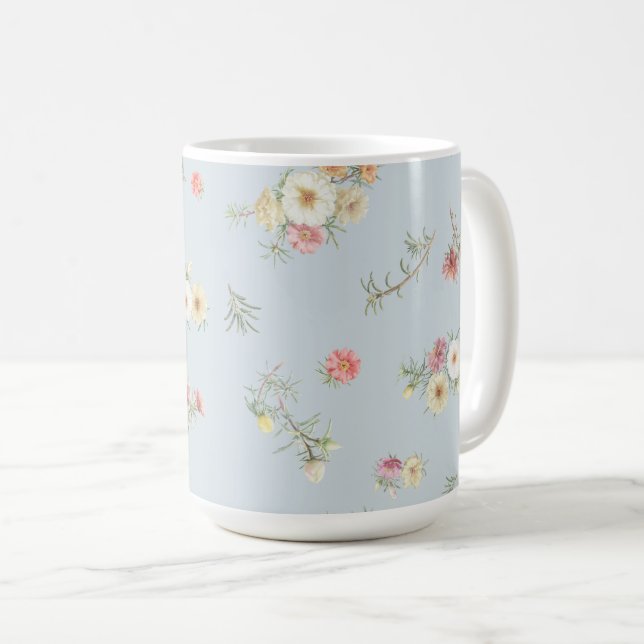 Mug Fleur d'eau douce bleu gris mousse rose (Devant droit)