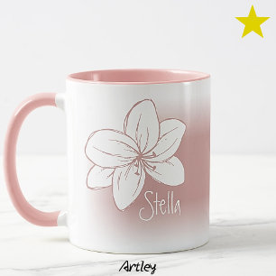 Mug Fleur dessinée à la main minimaliste rose Votre no