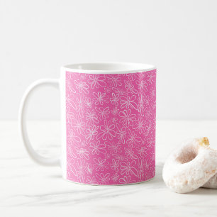 Mug Fleur dessinée à la main sur rose chaud