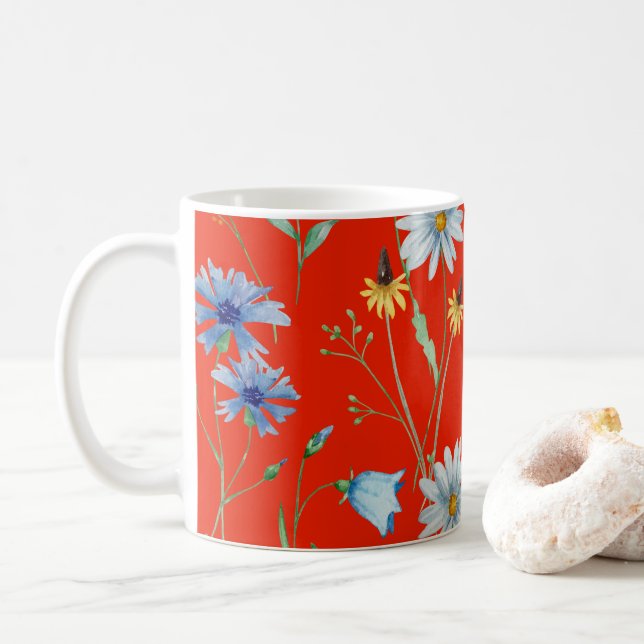 Mug Fleur d'été rouge brillant (Avec donut)