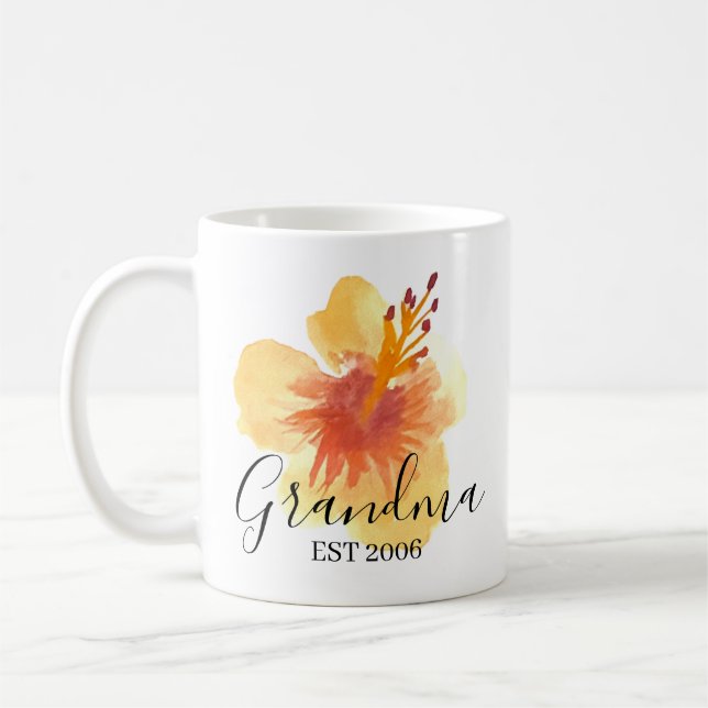Mug Fleur d'Hibiscus Aquarelle Main Maman Grand-mère (Gauche)
