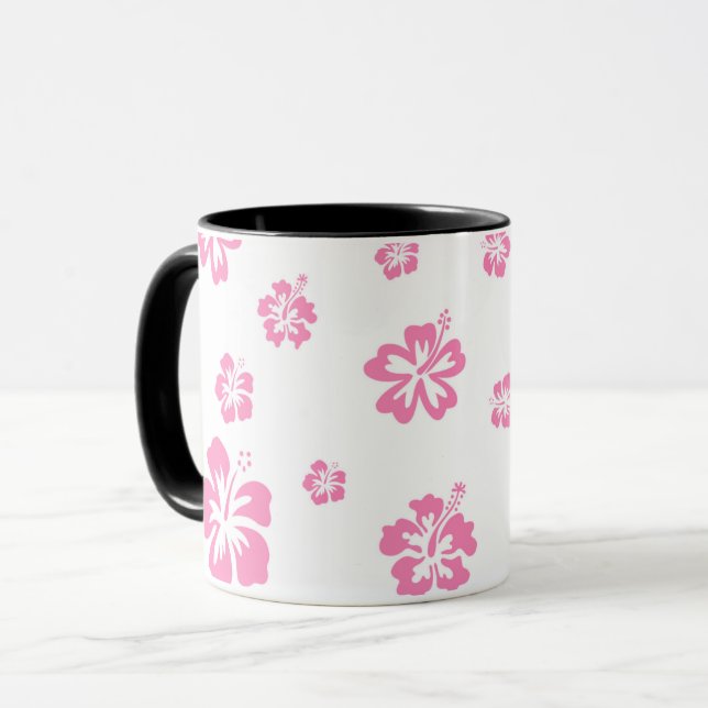 Mug Fleur d'Hibiscus Rose & Blanc Personnalisée (Devant gauche)