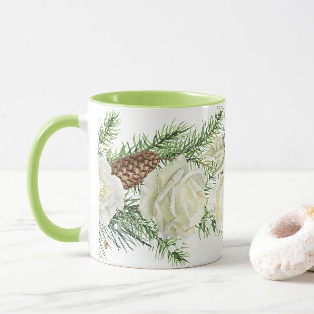 Mug Fleur d'hiver à l'aquarelle (Avec donut)