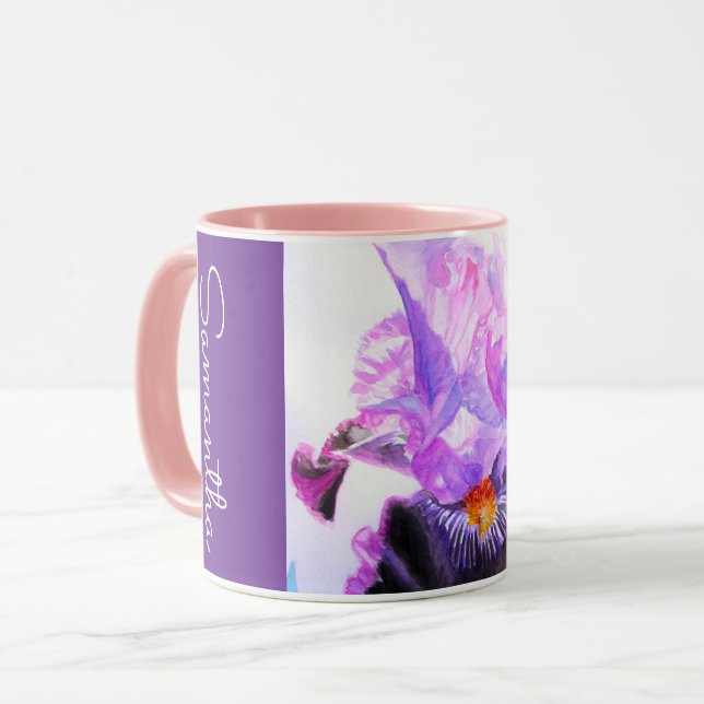 Mug Fleur d'Iris Violet Aquarelle Femme Irises  (Devant gauche)