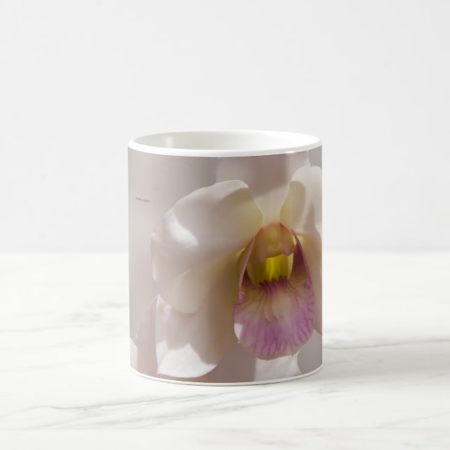 Mug Fleur d'orchidée blanche et rose sur fond flou (Centre)