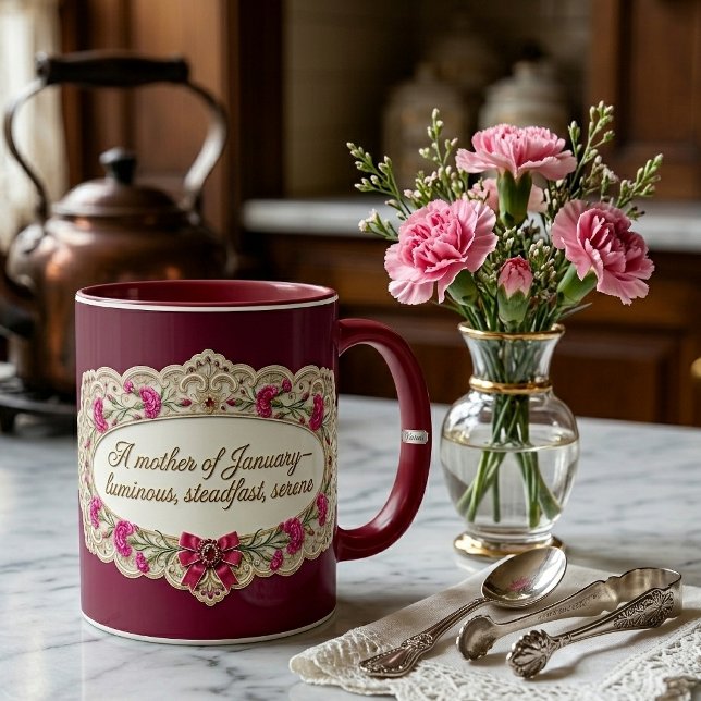 Mug Fleur du mois de janvier Œillet Citation de mère (Créateur téléchargé)