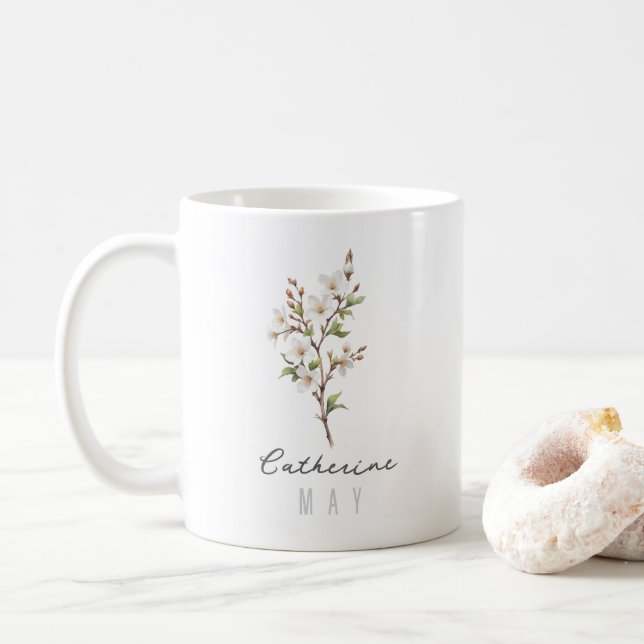 Mug Fleur du mois de mai avec nom – Aubépine (Avec donut)