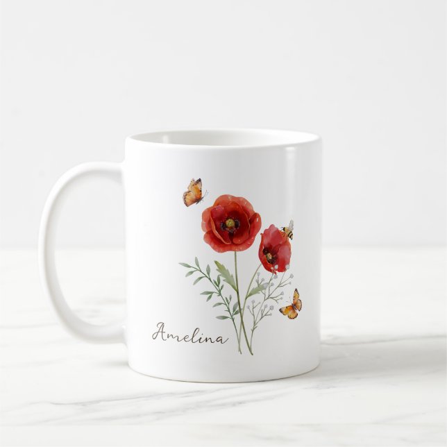 Mug Fleur du mois de naissance Coquelicot (Gauche)