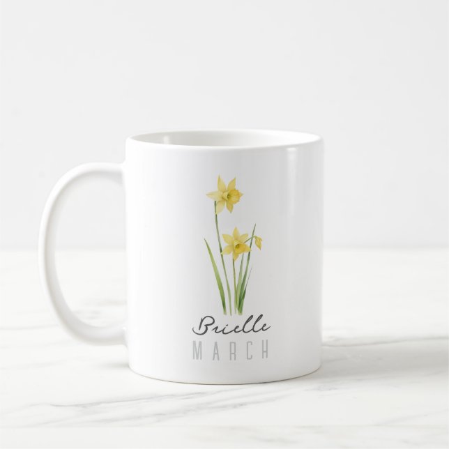 Mug Fleur du mois de naissance de mars avec nom – Jonq (Gauche)