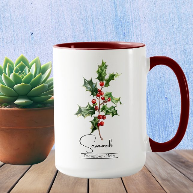 Mug Fleur du mois de naissance Décembre Holly (Créateur téléchargé)