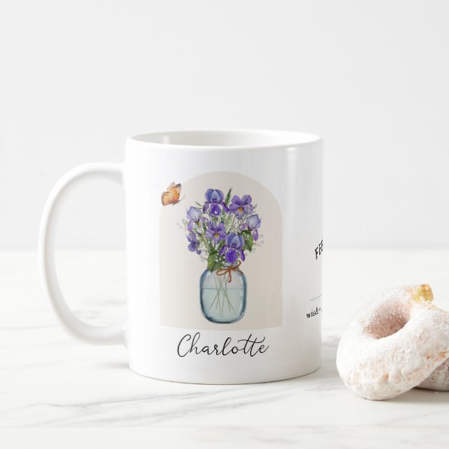 Mug Fleur du Mois de Naissance Février (Avec donut)