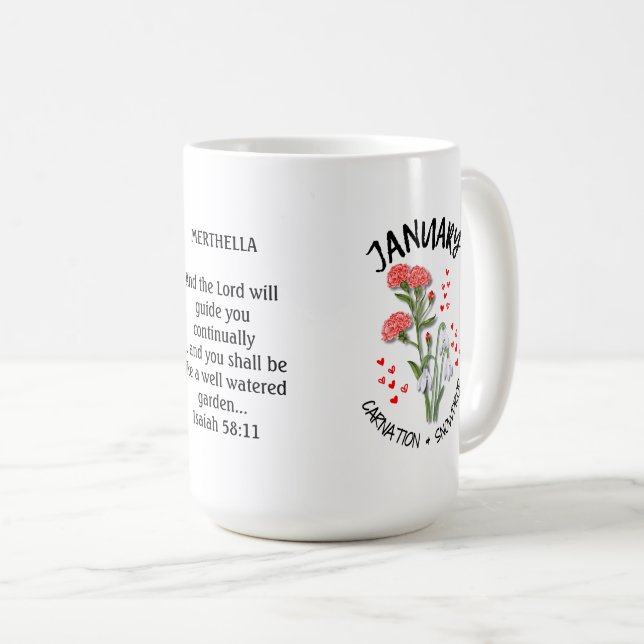 Mug Fleur du mois de naissance JANVIER Nom personnalis (Devant droit)