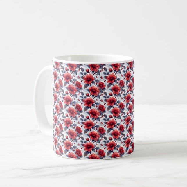 Mug Fleur élégante chic rétro rouge (Devant gauche)