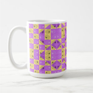 Mug Fleur en or violet À damiers motif géométrique
