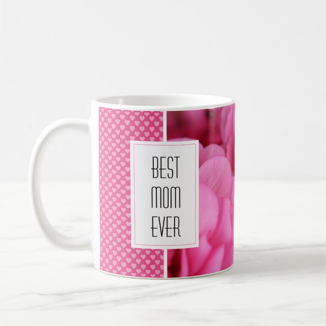 Mug Fleur et Coeurs Roses Meilleure Maman Jamais (Gauche)