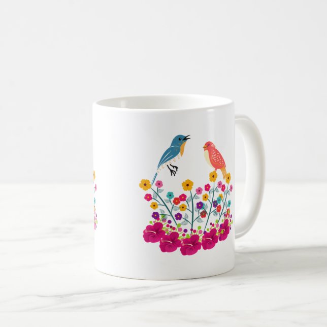 Mug Fleur Et Oiseaux Coloré Beau (Devant droit)