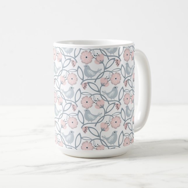 Mug Fleur et oiseaux Motif sans couture (Devant droit)