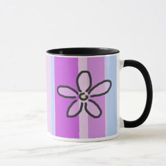 Mug Fleur et rayures bleues pourpres