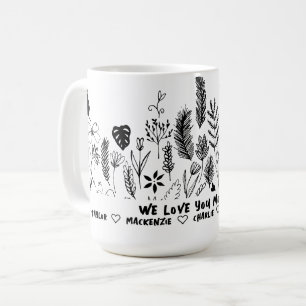Mug Fleur et texte noir et blanc personnalisés