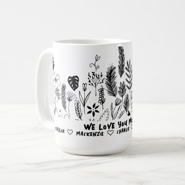 Mug Fleur et texte noir et blanc personnalisés (Devant gauche)